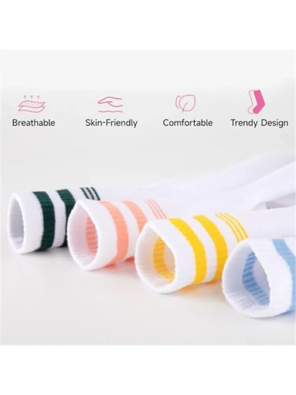 7 Pairs Womens Crew Cotton Socks Casual Breathable Striped Calf Socks